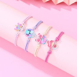 Charm Bracelets 4Pcs/Set Cartoon Animal Acrylic Friends Charms Bracelet Adjustable Elastic Rope Chain For Kids Jewellery