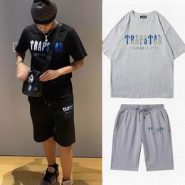 short trapstar t shirt pant summer set tracksuit Mens Trapstar Shirt embroidery Short Sleeve Outfit Chenille Tracksuit Black Cotton London Streetwear S-2XL