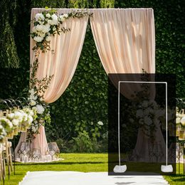 Other Event Party Supplies Square Wedding Arch with Flowers Bow Frame Chiffon Silk Ribbon For Wedding Birthday Decoration Baby Shower Backdrop 230614