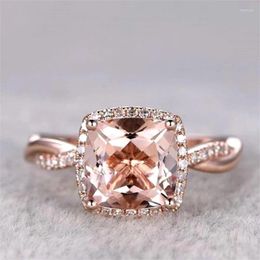 Cluster Rings Amazon European And American Style Women's Champagne Square Zircon Ring With Silver Plated Rose Gold