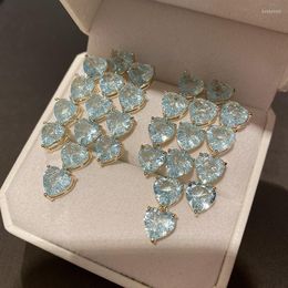 Dangle Earrings Luxury Blue Zircon Wedding Cubic Zirconia Bridal Drop Earring For Brides Accessories Women Party Evening Dress Jewelry