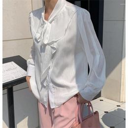 Women's Blouses Alien Kitty 2023 Chic Ruffles Gentle Shirts Women Spring Work Wear Solid Slim OL Chiffon All Match Loose Stylish Blusas