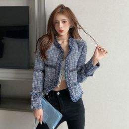 Women's Suits Chic Loose Plaids Suit Tassels Jacket Woman Checked Blazers OL Coat Spring Fall Retro Lattice Cardigan Double-breasted 2023