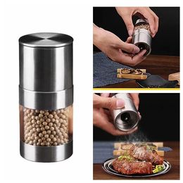 Manual Pepper Mill Salt Shakers One-handed Pepper Grinder Stainless Steel Spice Sauce Grinders Stick Kitchen Tools 453QH