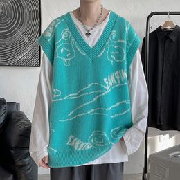 Men's Sweaters Cartoon Printing Pullover Clothes Fashion Trend Coats V Neck Clothing Sleeveless Vest Wool Knitting M 5XL 230615