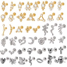 Labret Lip Piercing Jewelry Wholesale Steel Gold Plating Crystal CZ Helix Tragus Cartilage Ear Studs Punk Internal Thread 230614