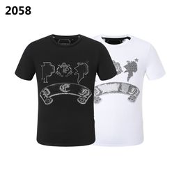 Phillip Plain Summer Men's skull Rhinestone T-shirt Beads Fashion Designer Men's T-shirt Top qp Letter Embroidery Men's Women's Clothing Short Sleeve T-shirt 2058