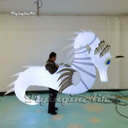 Wonderful White Walking Inflatable Seahorse Costume Parade Performance Sea Animal Balloon For Carnival Event