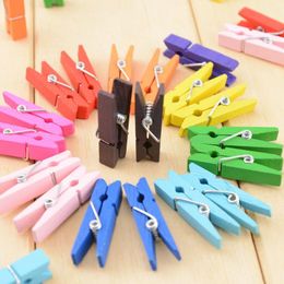 Mini Spring Clips Clothespins Beautiful Design 35mm Colorful Wooden Craft Pegs For Hanging Clothes Paper Photo Message Cards Nloap