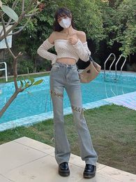 Women's Jeans Vintage Streetwear High Waist Women Korean Fashion Lace-up Pants Women's Sexy Flared