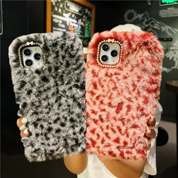 Luxury Leopard Print Furry Vogue Phone Case for iPhone 14 13 12 11 Pro Max Samsung Galaxy S23 Ultra S22 Plus S21 S20 Slim Fashion Women Plush Back Cover Shockproof