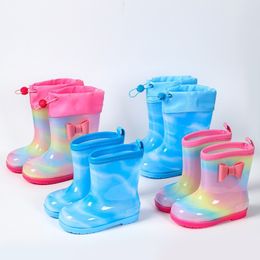 Boots Children's Rain Shoes Boys Girls Cute Cartoon Baby Rain Boots Kids Soft Non-slip Rainbow Bowknot Waterproof Boots 230614