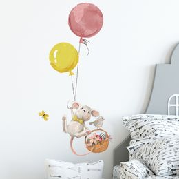 Cute Mouse Balloon Wall Stickers Kids Baby Room Bedroom Background Home Decoration Decal Living Room Wallpaper Cartoon Sticker