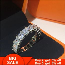 Eternity Real Silver Colour Ring Square AAAAA Cubic Zirconia Engagement Wedding Band Rings for women Finger Party Jewellery