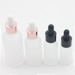 30ml 15ml Glass Dropper Bottle Essential Oil 10ml Frost White Serum Bottles with Rose Gold Cap Pqaer