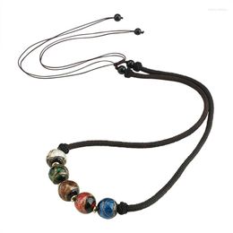 Pendant Necklaces Simple Ethnic Style Fragrant Grey Glass Necklace With Colourful Multi Treasure Long Sweater Chain Bone