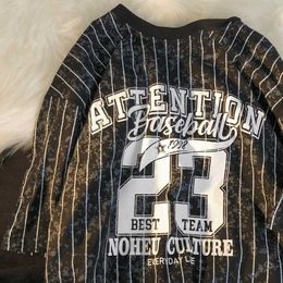 Harajuku Hip Hop Brand Stripe Baseball T Shirts Retro Letter Print Tees Tops 2022 Summer Large 2XL Goth Teens White Black