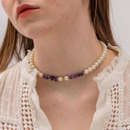 Chains Glass Pearl Necklace For Women Design Natural Stone Beads Purple Creative Amethysts Round Necklaces Jewellery Party Gift