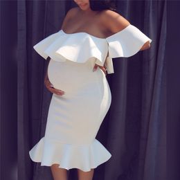 Maternity Dresses Women's Clothes Pregnancy Dresses Evening Solid Ruffles Off The Shoulder Maternity Dress Pography Summer Clothing 230614