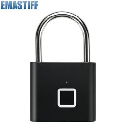 Door Locks Black silver Keyless USB Rechargeable Door Lock Fingerprint Smart Padlock Quick Unlock Zinc alloy Metal Self Developing Chip 230614