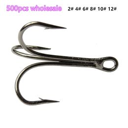 Fishing Hooks wholesale 500pcs/lot treble hook fishing hooks High Carbon Steel Sharpened size 2# 4# 6# 8# 10# 12# 230614