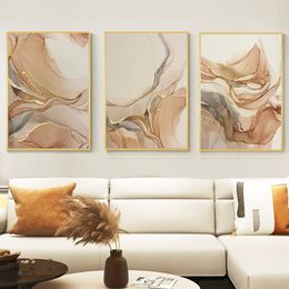 Decorative Objects Figurines Modern Abstract Beige Gold Marble Posters Luxury Wall Art Canvas Painting Print Pictures Living Room Interior Home Decoration 230614