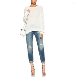 Women's Jeans Loose Straight-leg Rolled-edge Ripped Mid-rise Women