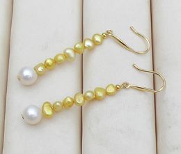 Dangle Earrings Pretty Design Natural South Sea White Golden Pearl 14k/20