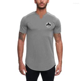 Men's T Shirts Mens Fitness Sporting Clothing Workout Fashion Short Sleeve Tshirt Trend Running V-neck