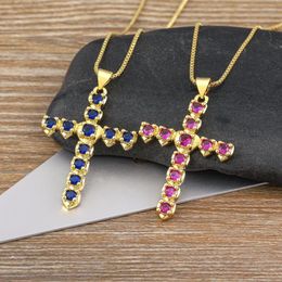 Chains AIBEF Cross Rhinestone Pendant Women Sparkling Necklace Copper CZ Noble Fashion Religion Aesthetic Jewellery Accessory Girl Gift