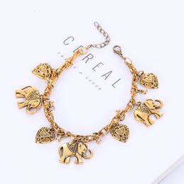 Anklets Selling Fashion Retro Carved Elephant Peach Heart Bracelets for Women Anklet Two with Love Girlfriends Gifts 230614