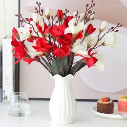 Decorative Flowers Wedding Banquet Artificial Flower Bouquet Decor Silk False Simulation Magnolia Fake Home Living Room Decoration