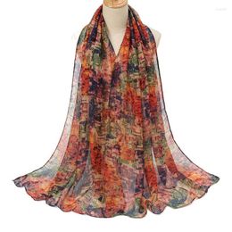 Scarves 2023 Spring Fashion Oil Painting Flroal Viscose Scarf Lady Print Voile Shawls And Wraps Pashmina Foulards Muslim Hijab 180 72Cm