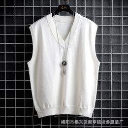 Men's Sweaters Autumn and Winter Sweater Vest White Loose Solid Color Thin Waistcoat Casual 230615