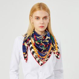 Schals 90 cm Gürtelkette Design Twill Seide Handgemachte gewellte Frauen Hijab Schal Schal Marke Square Fashion Bandana