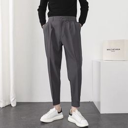 Mens Pants Fashion Men Casual Elastic Waist Small Feet Slim Korean Style Pleated Tapered Male Blazer Trousers Streetwear 230614