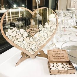 Other Event Party Supplies Heart shape Transparent Box Wedding Guest Book Alternative 6080 Wood Leaves Rustic Sweet Heart Drop 3D Box Guestbook Decoration 230615