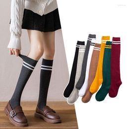 Women Socks Stripe Long Stockings Shank Winter Warmer Thicken For Lady Girls Over The Knee JK Thin Leg Knee-high Grey