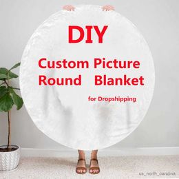 Blanket Custom Round Blanket with Words Picture Collage Customized Blanket Birthday Souvenir Gifts Personalized Round Throw Blanket R230615