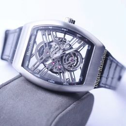 Mens watch Skeleton dial Hollow Japan Automatic Movement Rubber band Folding clasp Wine barrel watches 45 Wristwatch