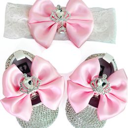 First Walkers Dollbling Luxury Rhinestones Baby Girl Shoes First Walker Headband Set Sparkle Bling Crystals Princess Shoes Baby Shower Gift SH 230614