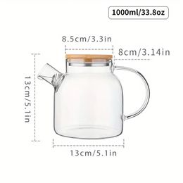 Glass water bottle with bamboo steel lid food grade silica gel seal ring stainless steel Philtre teapot summer domestic large capacity curling cold 1000 ml/33.8 oz