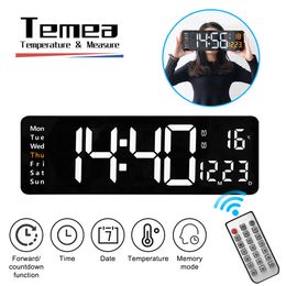 Wall Clocks Tamea Large LED Digital Wall Clock Remote Control Temp Date Week Display Memory Table Wall-mounted Dual Electronic Alarms Clocks 230614