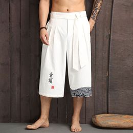 QNPQYX New Japanese Kimono Traditional Pants Men Asian Clothing Bath Pant Casual Loose Men Japan Style Yukata Trousers Linen Cropped Shorts