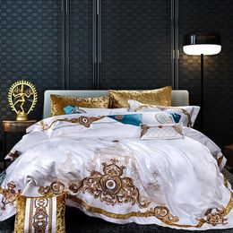 Bedding sets 800TC 4610Pcs Satin Cotton Luxury Royal Bedding Set King Queen size Duvet cover Bed sheet set Wedding Bedspread Pillow shams 230614