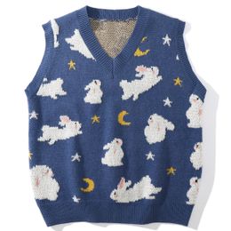 Men's Sweaters LACIBLE Streetwear Harajuku Knitted Vest Moon Rabbit Sleeveless Pullover Loose Casual Sweater Tank Tops Men Women Spring 230615