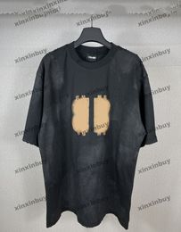xinxinbuy Men designer Tee t shirt 23ss lama destruído tie dye paris manga curta algodão feminino preto branco XS-L