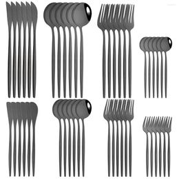 Dinnerware Sets 48Pcs Butter Knife Fruit Fork Teaspoon Cutlery Set Black Stainless Steel Tableware Western Party Kitchen Flatware