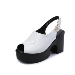 Sandals Size 34-41 Summer Open Toe Platform 8.5cm High Heel Block White Shoes Women