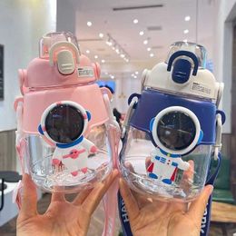 Cute Astronaut Plastic Female High Beauty Children Student Cup Large Capacity Red Big Belly Straw Water Bottle 300
